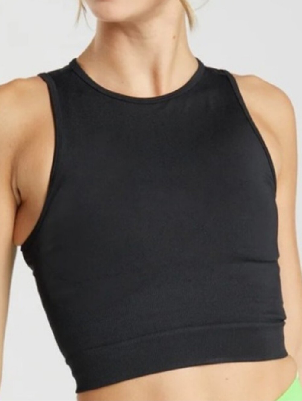 Gymshark Black Ribbed Sports Crop with White Logo